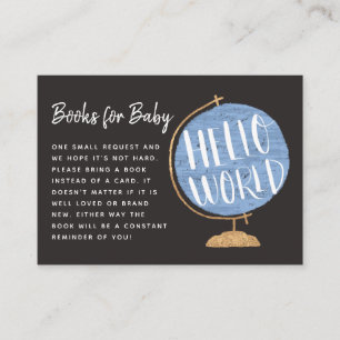 hallo World Blue Wereldbol Books for Baby shower Informatiekaartje