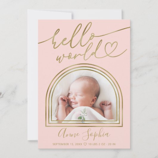 hallo World Chic Arch Lijst Geboorteaankondiging Feestdagenkaart (Voorkant)