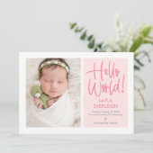hallo World Editable Color Baby Birth Announding Feestdagenkaart (Staand voorkant)