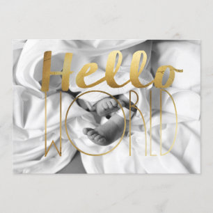 Hallo World Gold Foil Baby Aankondiging   Foto