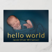 Hallo World Gold Fotocollage Baby Aankondiging (Voorkant)
