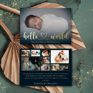 Hallo World Gold Fotocollage Baby Aankondiging