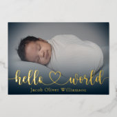 Hallo World Gold Fotocollage Baby Aankondiging (Voorkant)