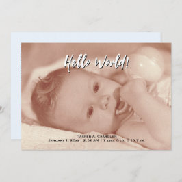 hallo World Jouw tekst and Baby Photo Blue Sjabloo Aankondiging