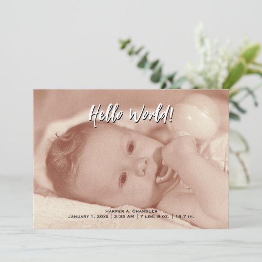 hallo World Jouw tekst and Baby Photo Template Aankondiging (Staand voorkant)