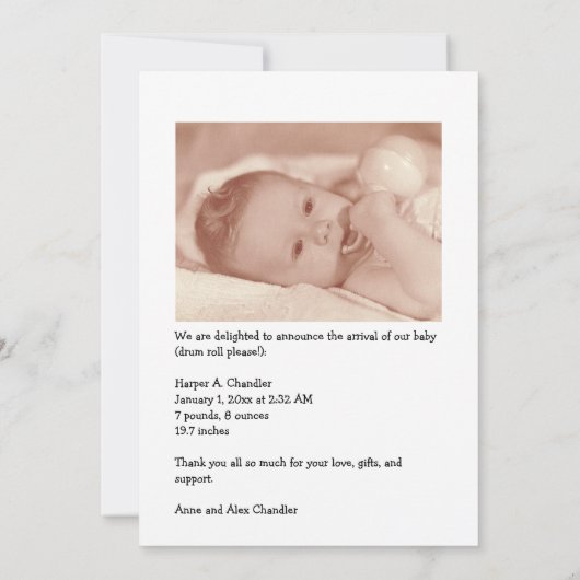 hallo World Jouw tekst and Baby Photo Template Aankondiging (Achterkant)