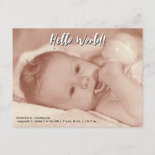 hallo World Jouw tekst and Baby Photo Template Aankondigingskaart
