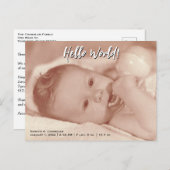 hallo World Jouw tekst and Baby Photo Template Aankondigingskaart (Voorkant / Achterkant)