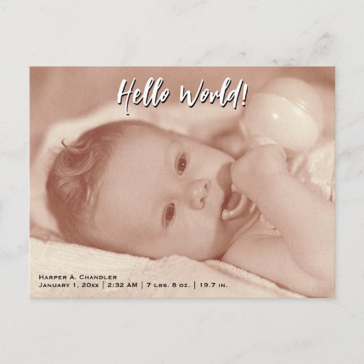 hallo World Jouw tekst and Baby Photo Template Aankondigingskaart (Voorkant)