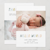 hallo World New Baby Announding Kaart (Voorkant / Achterkant)