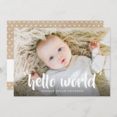 hallo World New Baby Birth kondiging Feestdagenkaart (Voorkant / Achterkant)
