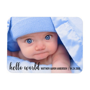 hallo World New Baby Modern kondiging Magneet