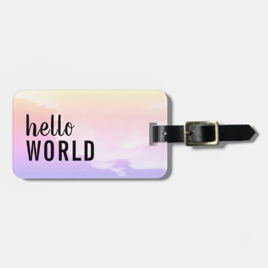 hallo World Pastel Pink Paars Bagagelabel (Voorkant horizontaal)