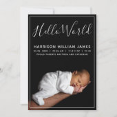 hallo World Photo Baby Birth Aankondiging (Voorkant)