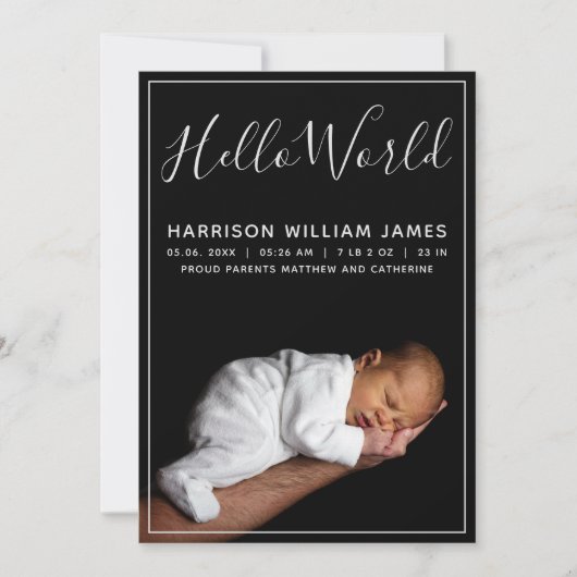 hallo World Photo Baby Birth Aankondiging (Voorkant)
