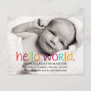 hallo World Photo Birth Announcement Briefkaart