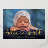 Hallo World Photo Collage Gold Baby Aankondiging (Voorkant)
