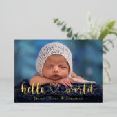 Hallo World Photo Collage Gold Baby Aankondiging (Staand Voorkant)