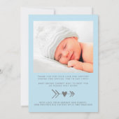 hallo World Photo Heart Blue Grey Baby Birth Aankondiging (Achterkant)