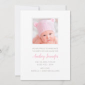 hallo World Pink Script Foto Baby Girl Birth Aankondiging (Achterkant)