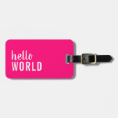 hallo World Pink White Girly Bagagelabel (Voorkant horizontaal)