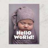 hallo World Playful Bold Photo Birth Announance Aankondigingskaart (Voorkant)