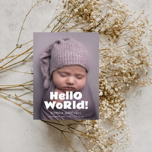 hallo World Playful Bold Photo Birth Announance Aankondigingskaart