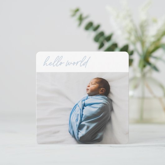 'Hallo World' roze script - Baby koninklijke kaart (Staand voorkant)