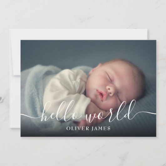 hallo World Script Baby Blue Birth Aankondiging (Voorkant)