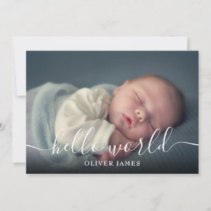 hallo World Script Baby Blue Birth Aankondiging