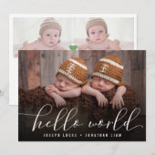 hallo World Stylish Calligraphy Twin Photo Collage Aankondiging (Voorkant / Achterkant)
