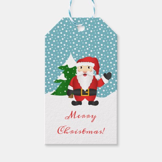 Hallo Wuiven op Kerstman Winter Forest Kerstmis Cadeaulabel (Voorkant)