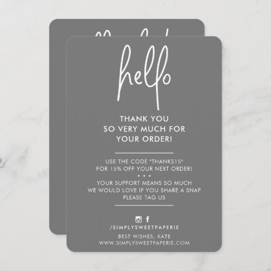 HALLO ZAKELIJK DANK U moderne inkt Bedankkaart (Voorkant / Achterkant)