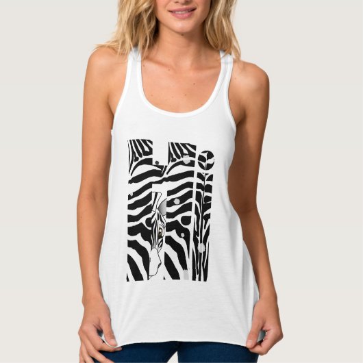 "Hallo" Zebra Zwart/Witte Strepen Abstract Modieus Tanktop (Voorkant)