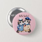 Hallo Zeeman! Nautische katten zeilende vissers Ronde Button 5,7 Cm (Voorkant /achterkant)