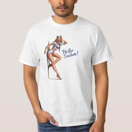 Hallo Zeeman! Pin Up Meisje T-shirt (Voorkant)