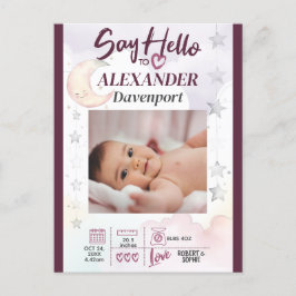 Hallo Zeg maar tegen New Baby. Bewerkbare tekst &  Briefkaart