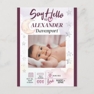 Hallo Zeg maar tegen New Baby. Bewerkbare tekst &  Briefkaart
