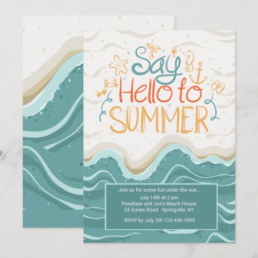 Hallo Zeg op Zomeruitnodiging Kaart (Voorkant / Achterkant)