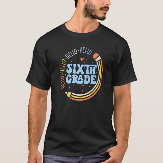 hallo Zesde Grade Retro Potlood terug naar school T-shirt (Voorkant)