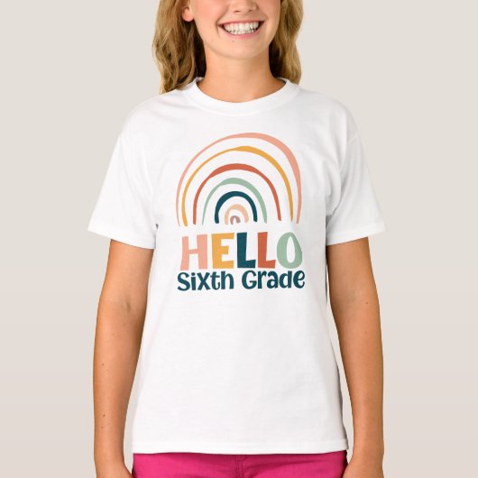 Hallo Zesde klas boho regenboog school casual T-shirt (Voorkant)