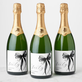 Hallo Zestig Elegante Script Boog 60ste Verjaardag Sparkling Wijnetiket