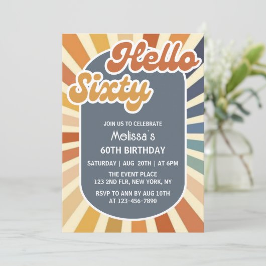 Hallo Zestig Retro Sun Groovy Wave 60e verjaardag Kaart (Staand voorkant)