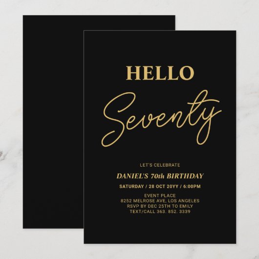 Hallo zeven | Goud & Zwart 70ste verjaardagsfeestj Kaart (Voorkant / Achterkant)