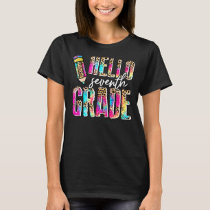 hallo zevende graad 7e eeuw kleurstoflooster terug t-shirt
