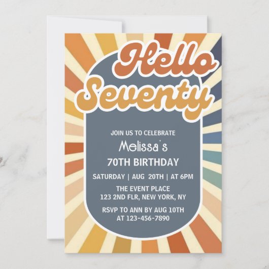 Hallo Zeventig Retro Sun Groovy Wave 70e verjaarda Kaart (Voorkant)