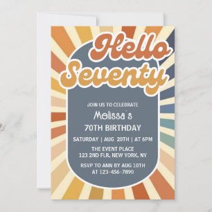 Hallo Zeventig Retro Sun Groovy Wave 70e verjaarda Kaart