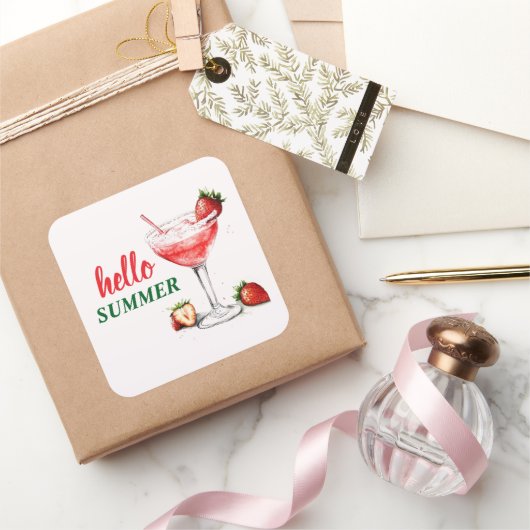 Hallo Zomer | Aardbeiencocktail Sticker (Geschenken)