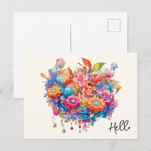 Hallo Zomer Bloem Boeket Whimsical Boho Briefkaart (Voorkant / Achterkant)