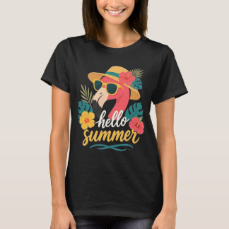 Hallo Zomer Bloemige Flamingo Tropische Vakantie T-shirt